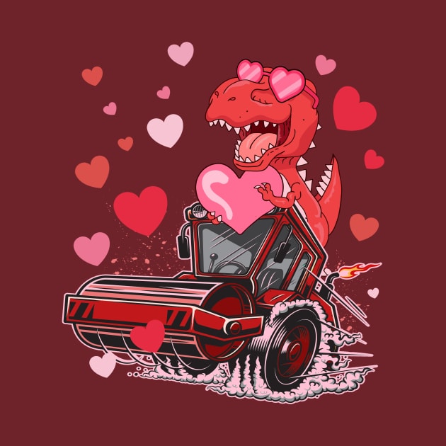 Valentines Day Kids Dinosaur Ridding Truck Hearts by WestKnightTees