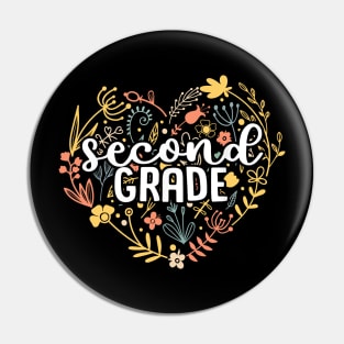 Second Grade Floral Heart Back To School Pin