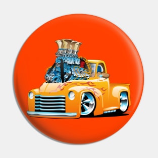 American Classic Hot Rod Pickup Truck Cartoon Pin