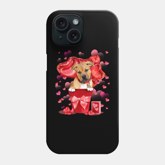 Pitbull Boxer Mix In Red Pot Happy Valentine's Day Phone Case by Benko Clarence