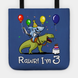 Rawr Kids 3rd Birthday Shark Riding T-Rex Dinosaur Tote