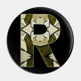 Letter R Monogram Initial Olive Green Pearl White Aesthetic Abstract Pattern Painting On Canvas Pin