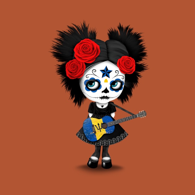 Sugar Skull Girl Playing Barbados Flag Guitar by jeffbartels