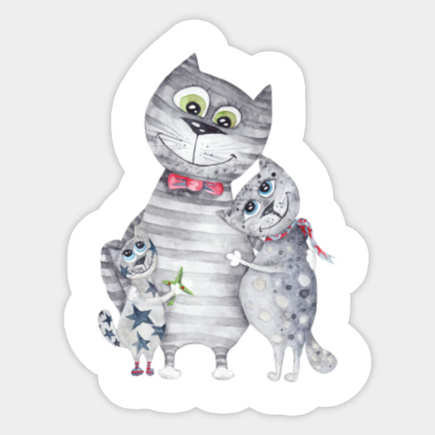 Cute Cat Family Painting Cats Sticker Teepublic
