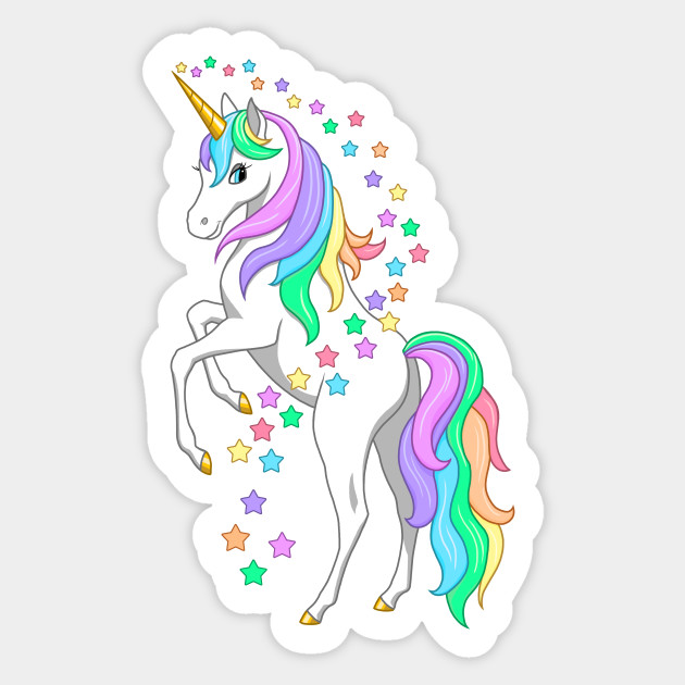 rearing rainbow unicorn and stars unicorns sticker teepublic