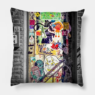 Street Sticker Art Brooklyn NYC Pillow