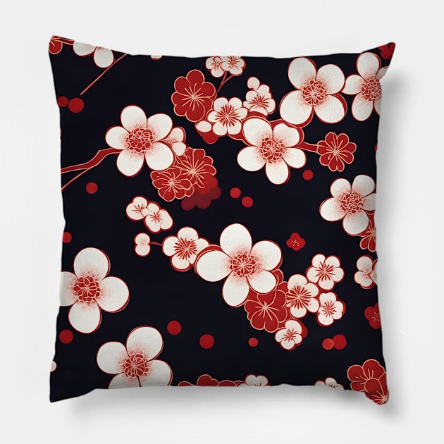 Japanese Plum Blossoms Kimono Pattern Pillow by craftydesigns