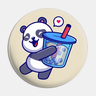 Cute Panda Holding Boba Milk Tea Drink Cartoon Pin