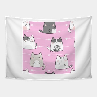 Kawaii Cute Cats Pattern Pink Tapestry