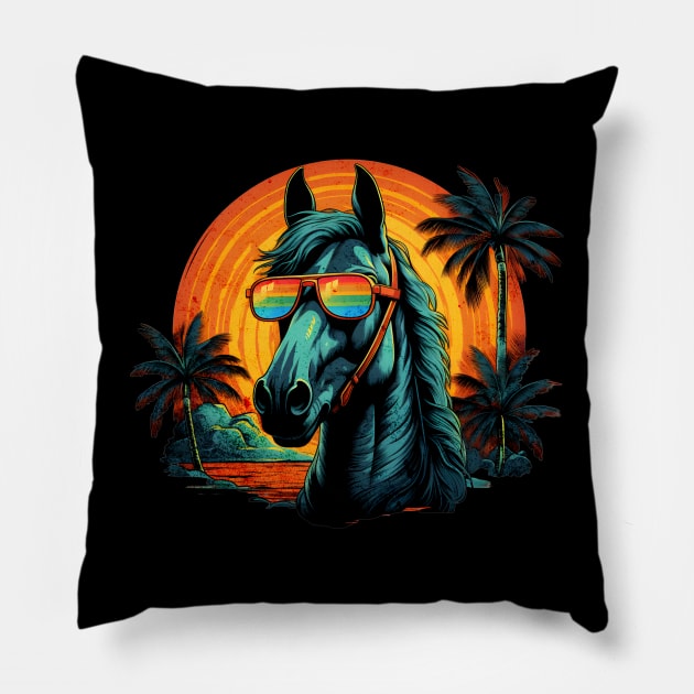 Retro Wave Rainbow Cleveland Horse Pillow by Miami Neon Designs