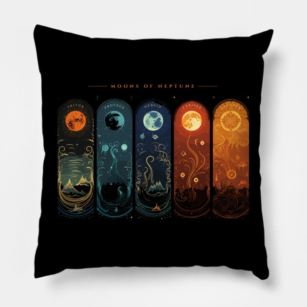 Neptune Moons, Space Solar System Moonscape Wall Art Pillow by Moonfarer