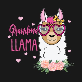 Funny Grandma LLama Boho Flowers Pink Heart T-Shirt