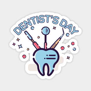 Retro Dentist’s Day, tooth and dental tools Magnet