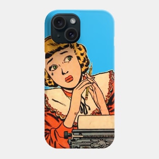 Typist secretary apprehensive and sad, but pencil in hand Phone Case