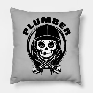 Female Plumber Skull and Wrench Black Logo Pillow