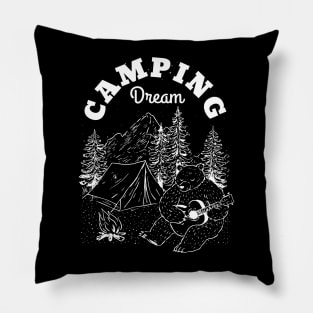 Camping Dream Bear Playing Guitar Camp Design Pillow