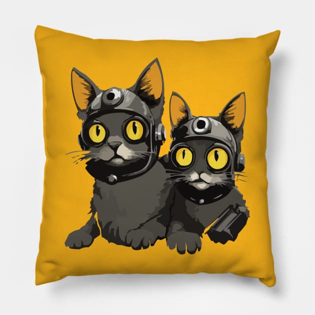 Modern Meows Atomic Age Black Kitschy Cats Pillow by Pixy Official