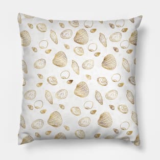 Stylish Gold White Seashells Pattern Pillow