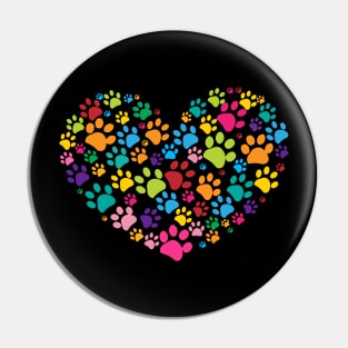 Colorful dog paw print made of heart Pin