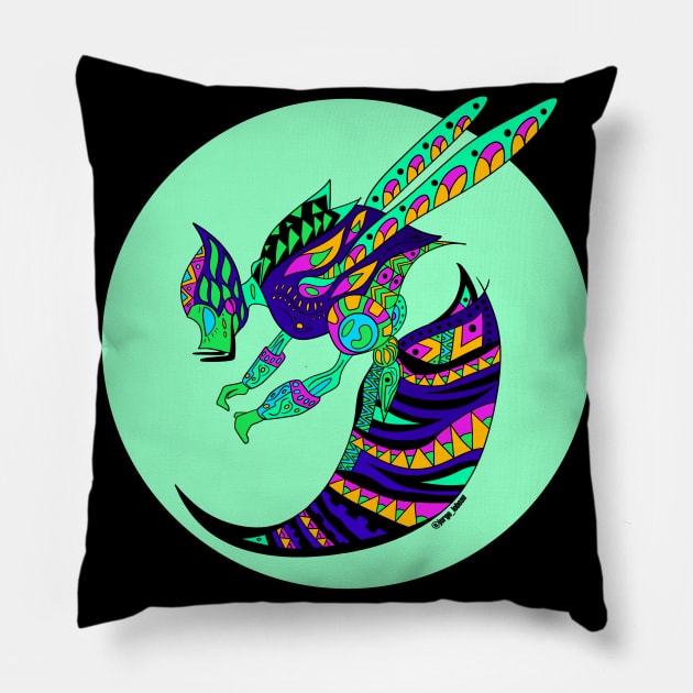 the green bee in monster vision ecopop Pillow by jorge_lebeau