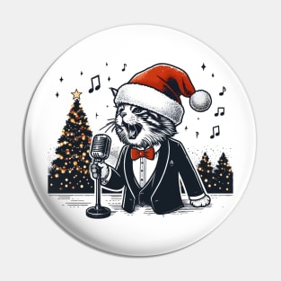 Maine Coon Cat Singing Christmas Pin