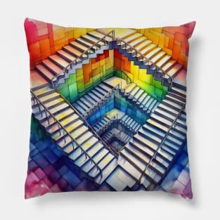 Psychedelic looking abstract illustration of Escher stairs Pillow