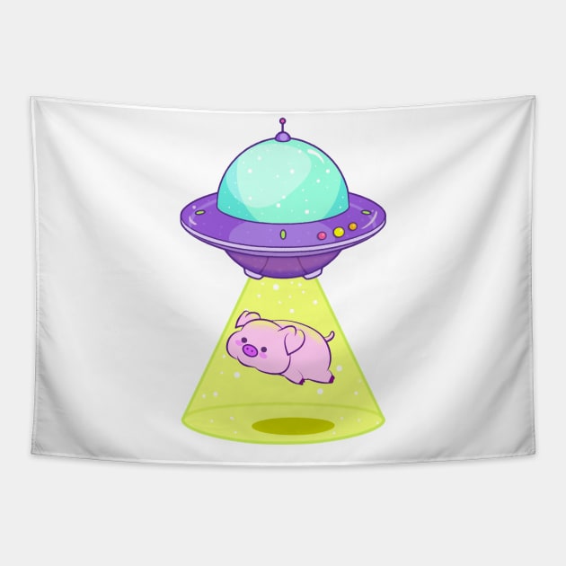 Pig Abduction - Alien Spaceship Tapestry by SpellsSell