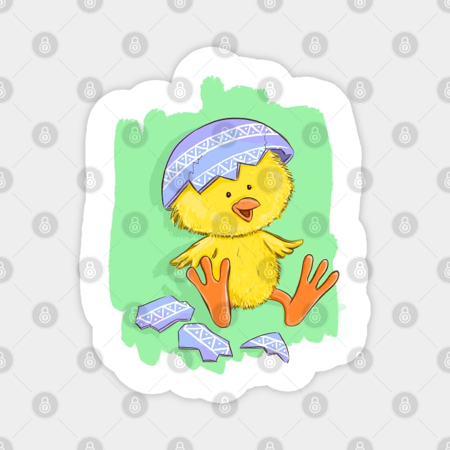 Cute Easter Chick with Egg Shell Illustration Magnet by denizko