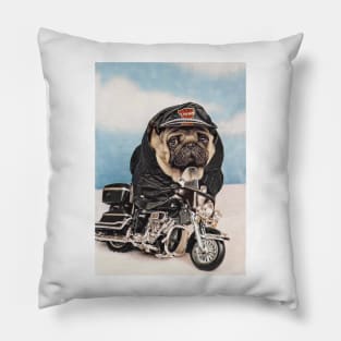 Pug Dog Biker Motorcycle Pillow