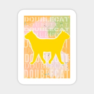 Two-headed cat, silhouette of a two-headed cat on a colored background with inscriptions Magnet