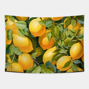 Yellow Lemons Citrus Pattern Tapestry