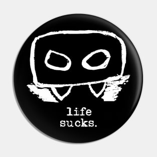 Bloody Mario - the Italian vampire (head) – Life sucks (white on black) Pin