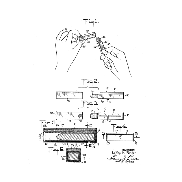 Lipstick with Mirror Vintage Patent Hand Drawing by TheYoungDesigns