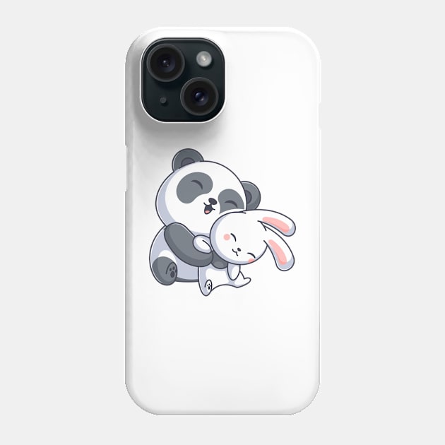 Cute panda hugging stuffed bunny Phone Case by Wawadzgnstuff