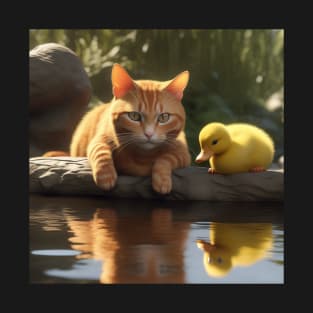 Cute Couples: A Cat and a Duckling T-Shirt