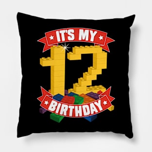 It's My Birthday 12th Years Old Block Building Boys Girls Pillow