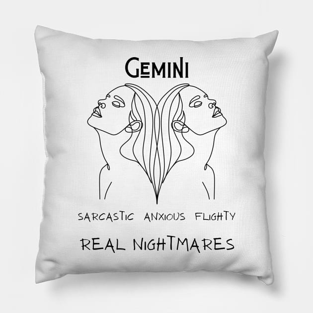 Funny Zodiac - Gemini Pillow by Slightly Unhinged