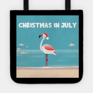 Xmas in July, Funny Flamingo Santa Tropical Christmas Tote