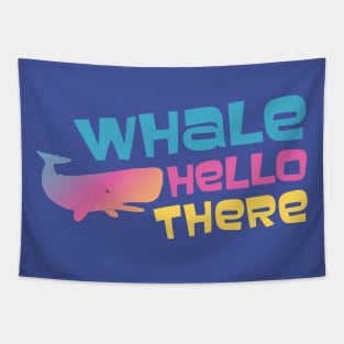 Whale hello there! (aqua, pink, and yellow) Tapestry