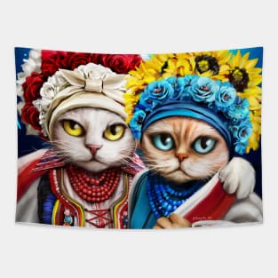 Ukraine and Poland, cat character, friendship Tapestry