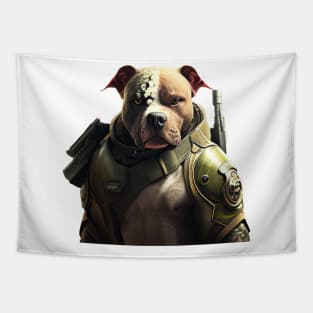 Pitbull soldier with a gun Tapestry