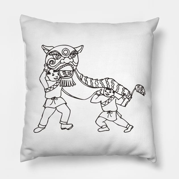 Lion Dance in chinese Pillow by Hirasaki Store