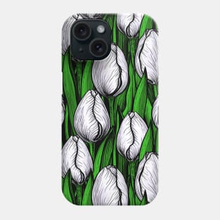 White tulips with green leaves Phone Case