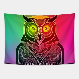 Neon Rainbow Owl Tapestry