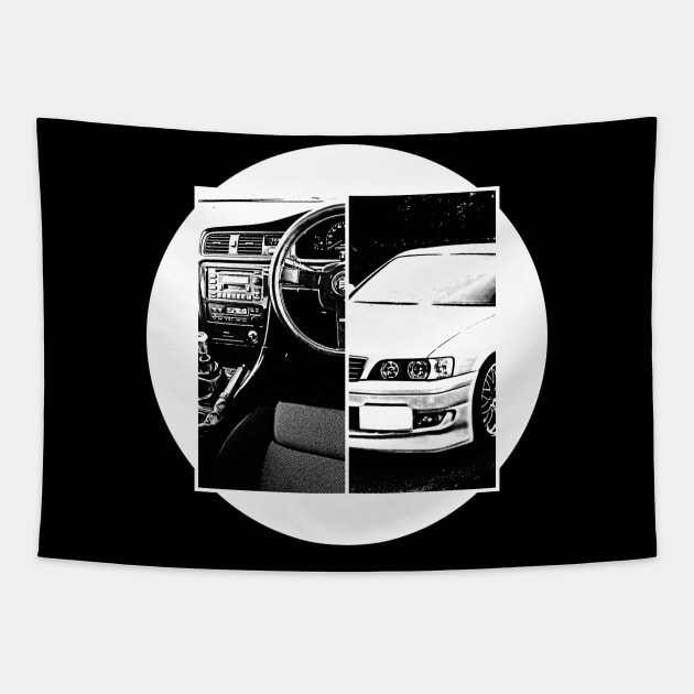 TOYOTA CHASER JZX100 Black 'N White 5 (Black Version) Tapestry by Cero