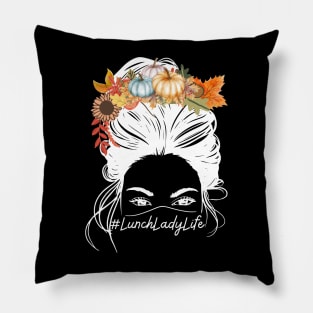 School Lunch Lady Messy Bun Pumpkin Fall Autumn Thanksgiving Pillow