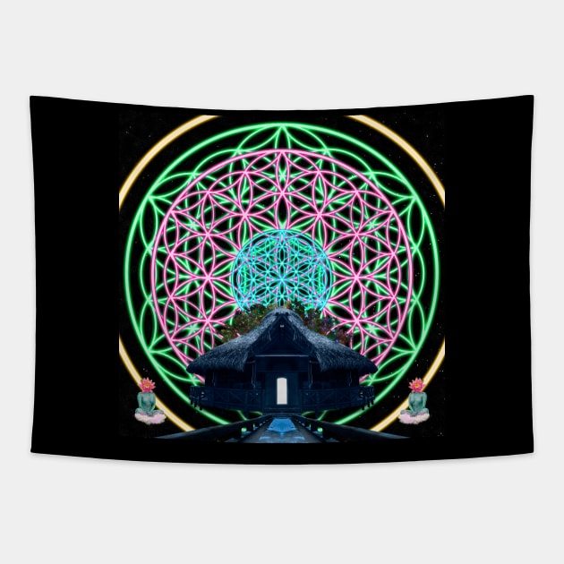 Sacred Geometry - Door to Wonder Maloca Tapestry by Sacred Geometry Art