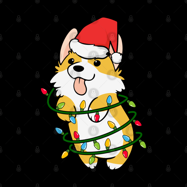 Corgi Santa Hat Christmas Tree Xmas Lights Corgmas Dog Lover by BadDesignCo