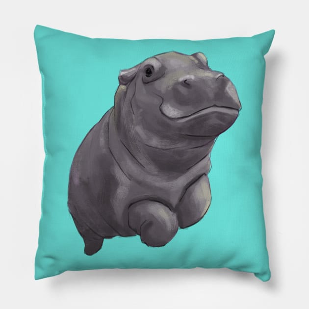 Cute Swimming Baby Pygmy Hippo Pillow by Stilo29