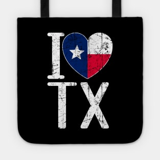 I Love Tx featured with cool distressed Heart Shaped with Texas Flag STATE-6 Tote
